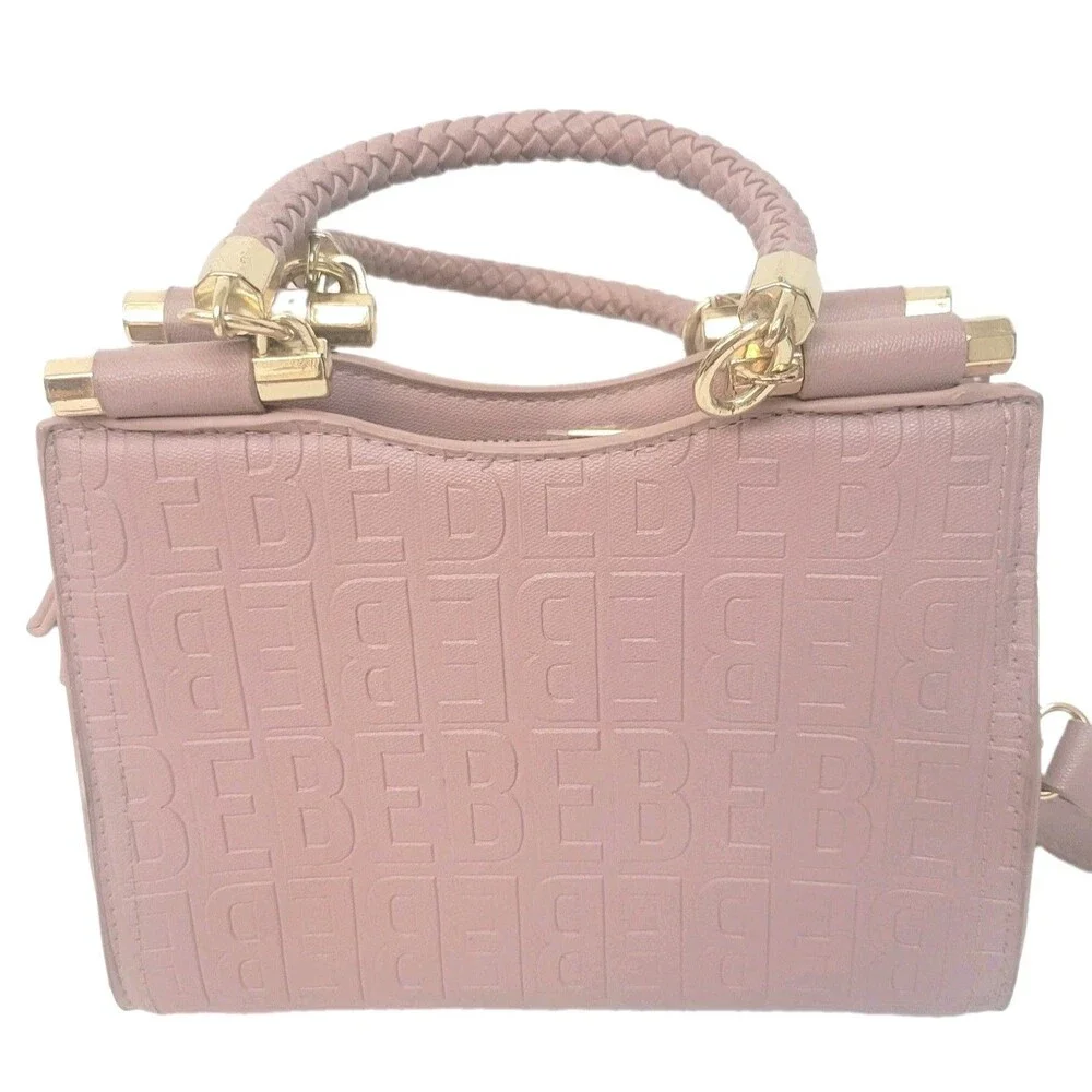 Bebe Los Angeles Blush Pink Embossed Logo Satchel Crossbody Bag Coin Purse